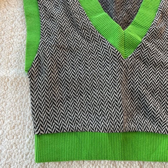 ZARA Cropped Sweater Vest s kelly green gingham tweed sweater sleeve less - Picture 3 of 10